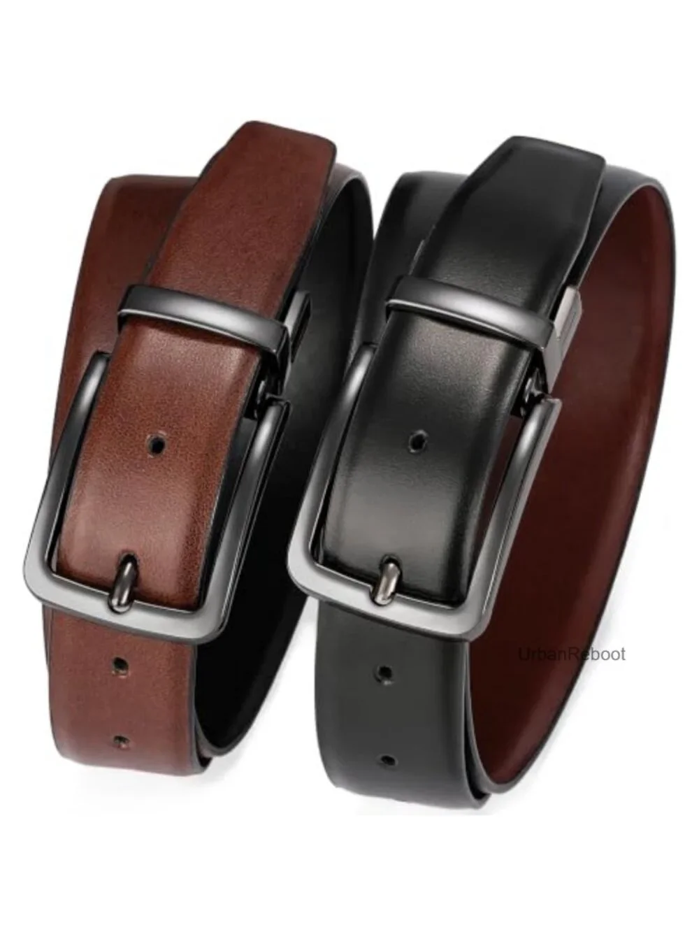 Reversible Leather Belt with Zinc Buckle for Men, Adjustable